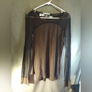 Maurices elegant Long Sleeve Lace Stop Split Brown Top